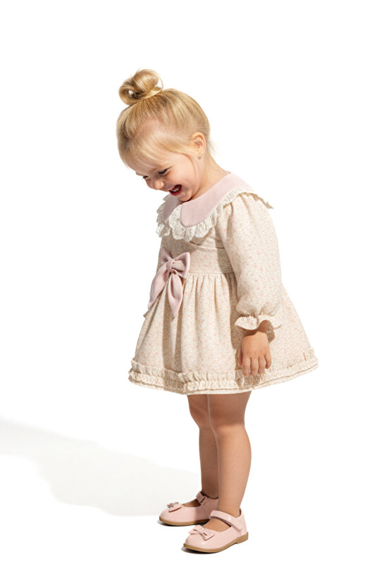 Kız Bebek Elbise Kız Çocuk Elbise Yakalı Doğum Günü Parti Düğün Özel Gün Uzun Kol Astarlı Çiçekli