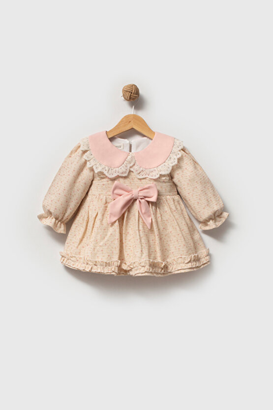 Kız Bebek Elbise Kız Çocuk Elbise Yakalı Doğum Günü Parti Düğün Özel Gün Uzun Kol Astarlı Çiçekli