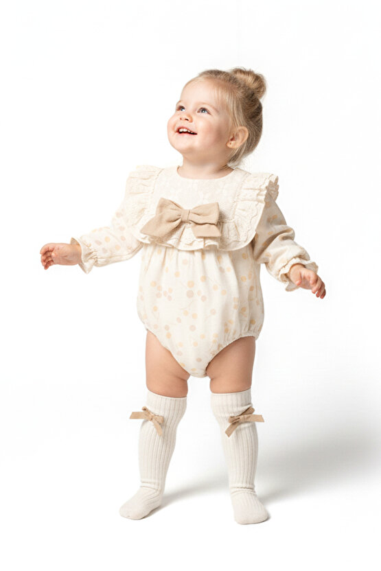 Kız Bebek Romper Kız Çocuk Romper Doğum Günü Parti Düğün Elbise Fiyonk Uzun Kol Romper