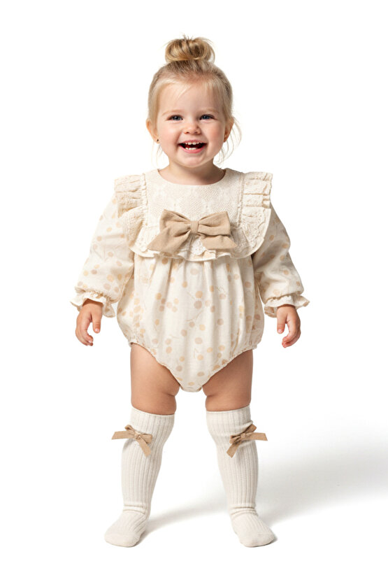 Kız Bebek Romper Kız Çocuk Romper Doğum Günü Parti Düğün Elbise Fiyonk Uzun Kol Romper