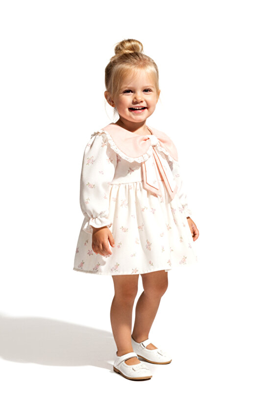 Kız Bebek Elbise Kız Çocuk Elbise Yakalı Doğum Günü Parti Düğün Özel Gün Uzun Kol Astarlı Çiçekli