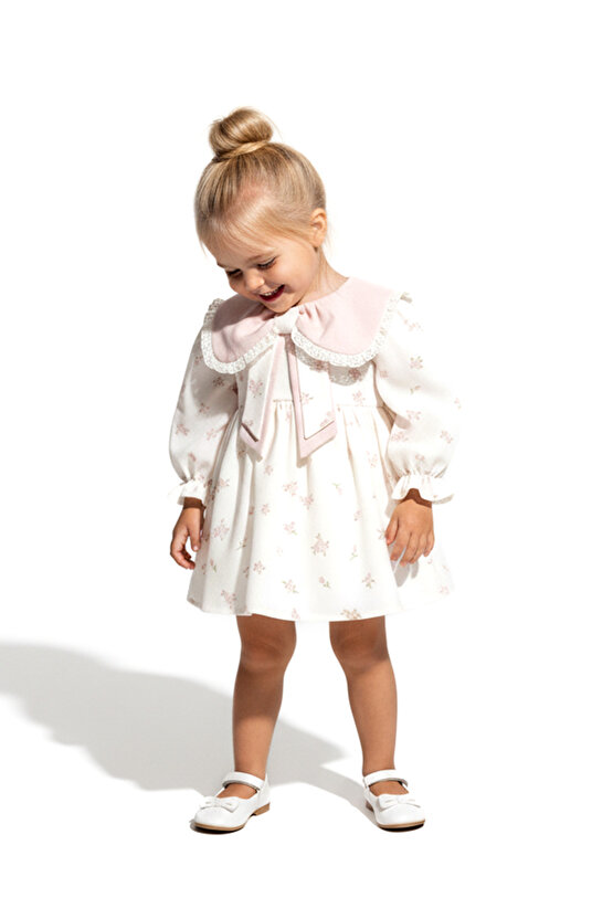 Kız Bebek Elbise Kız Çocuk Elbise Yakalı Doğum Günü Parti Düğün Özel Gün Uzun Kol Astarlı Çiçekli