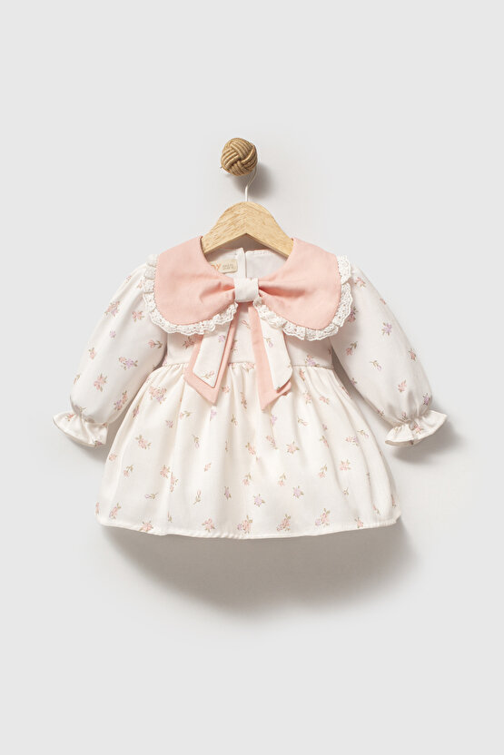 Kız Bebek Elbise Kız Çocuk Elbise Yakalı Doğum Günü Parti Düğün Özel Gün Uzun Kol Astarlı Çiçekli