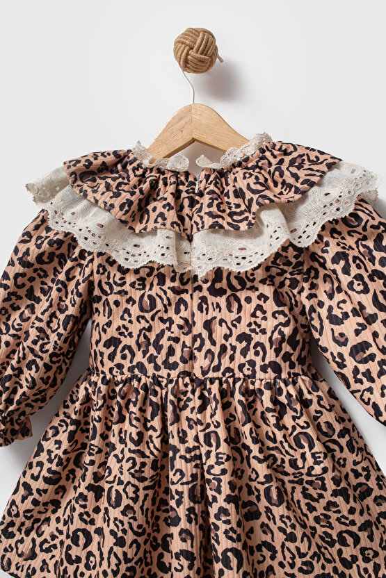 Kız Bebek Elbise Kız Çocuk Elbise Leopar Doğum Günü Parti Düğün Özel Gün Uzun Kol Astarlı Elbise