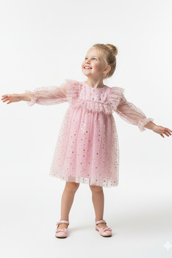 Kız Bebek Elbise Kız Çocuk Elbise Doğum Günü Parti Düğün Elbise Uzun Kollu Astarlı Elbise