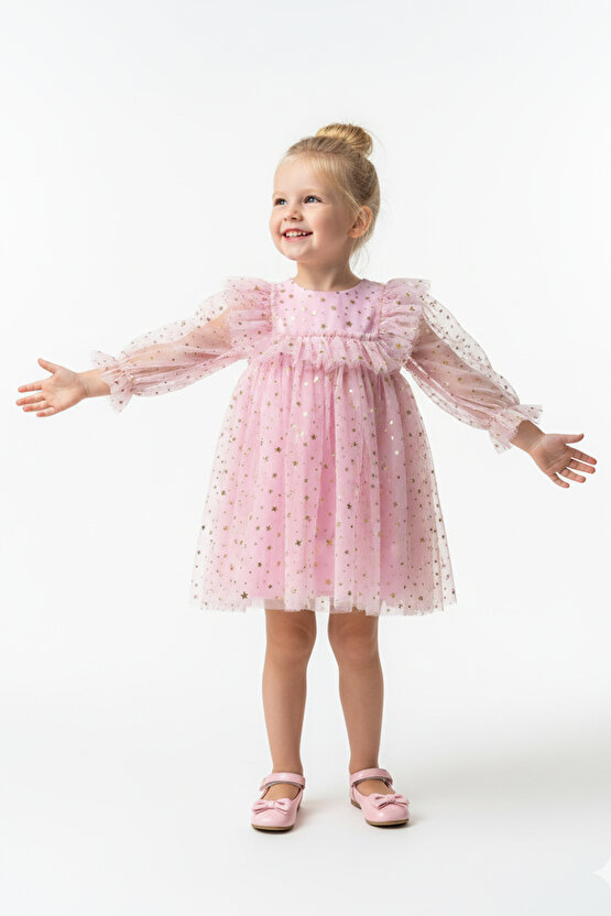 Kız Bebek Elbise Kız Çocuk Elbise Doğum Günü Parti Düğün Elbise Uzun Kollu Astarlı Elbise