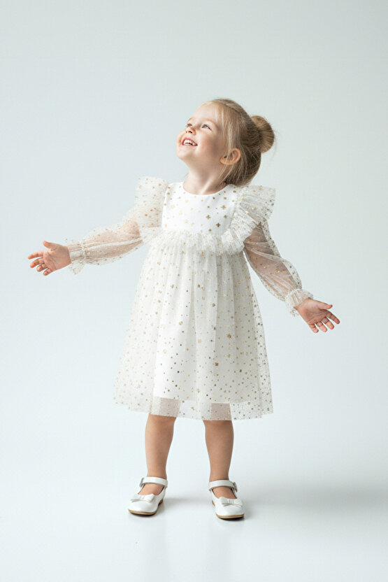 Kız Bebek Elbise Kız Çocuk Elbise Doğum Günü Parti Düğün Elbise Uzun Kollu Astarlı Elbise