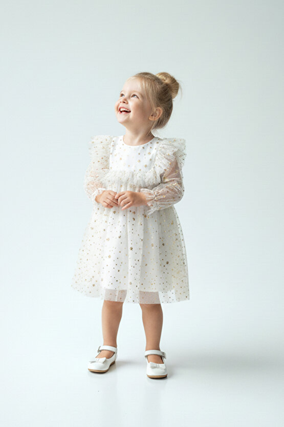 Kız Bebek Elbise Kız Çocuk Elbise Doğum Günü Parti Düğün Elbise Uzun Kollu Astarlı Elbise