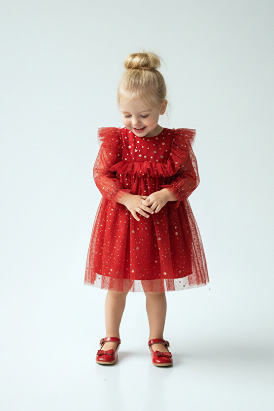 Kız Bebek Elbise Kız Çocuk Elbise Doğum Günü Parti Düğün Elbise Uzun Kollu Astarlı Elbise