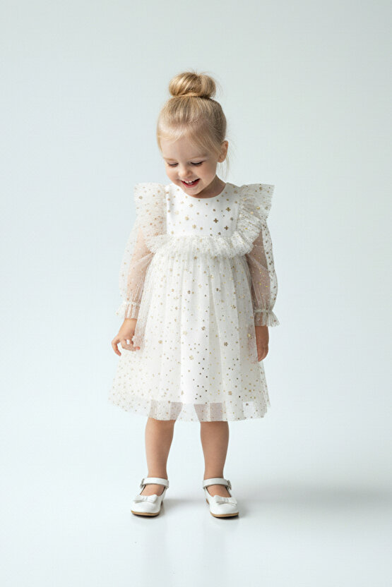 Kız Bebek Elbise Kız Çocuk Elbise Doğum Günü Parti Düğün Elbise Uzun Kollu Astarlı Elbise