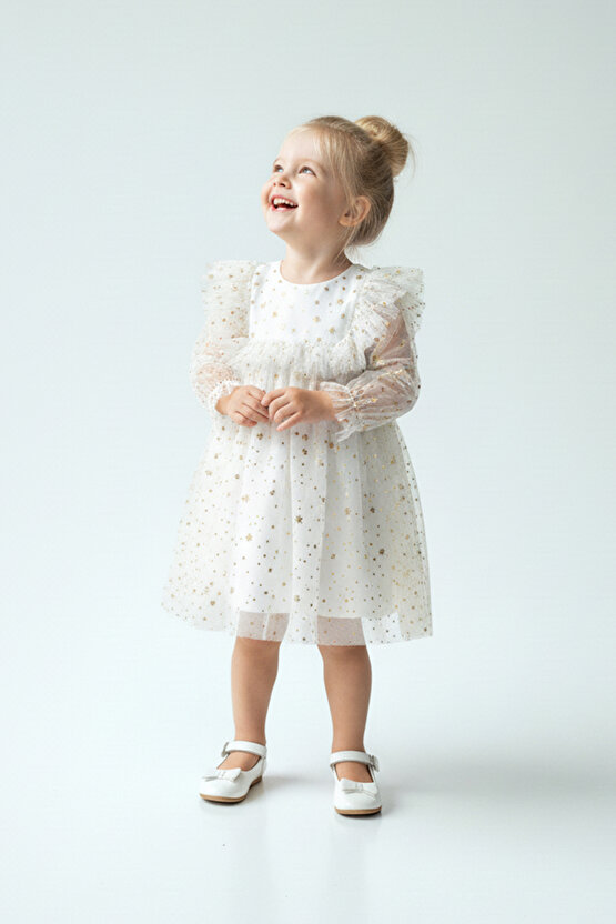 Kız Bebek Elbise Kız Çocuk Elbise Doğum Günü Parti Düğün Elbise Uzun Kollu Astarlı Elbise