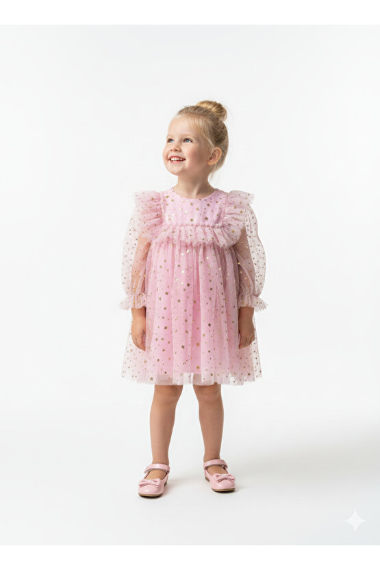 Kız Bebek Elbise Kız Çocuk Elbise Doğum Günü Parti Düğün Elbise Uzun Kollu Astarlı Elbise