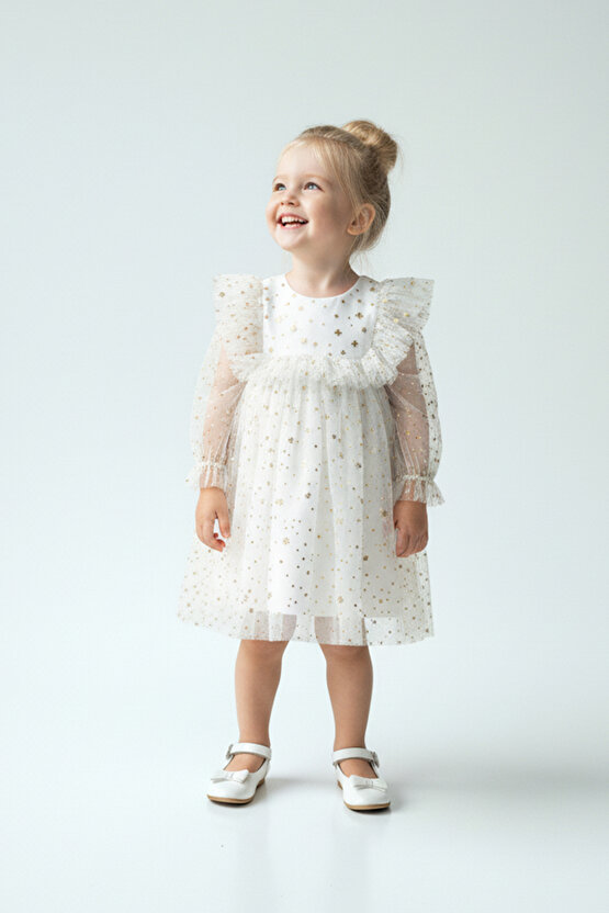 Kız Bebek Elbise Kız Çocuk Elbise Doğum Günü Parti Düğün Elbise Uzun Kollu Astarlı Elbise