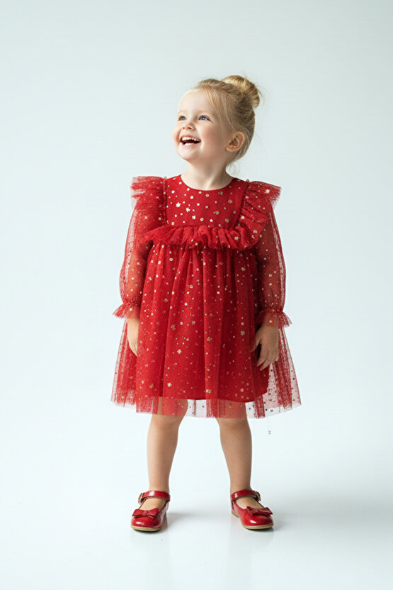 Kız Bebek Elbise Kız Çocuk Elbise Doğum Günü Parti Düğün Elbise Uzun Kollu Astarlı Elbise