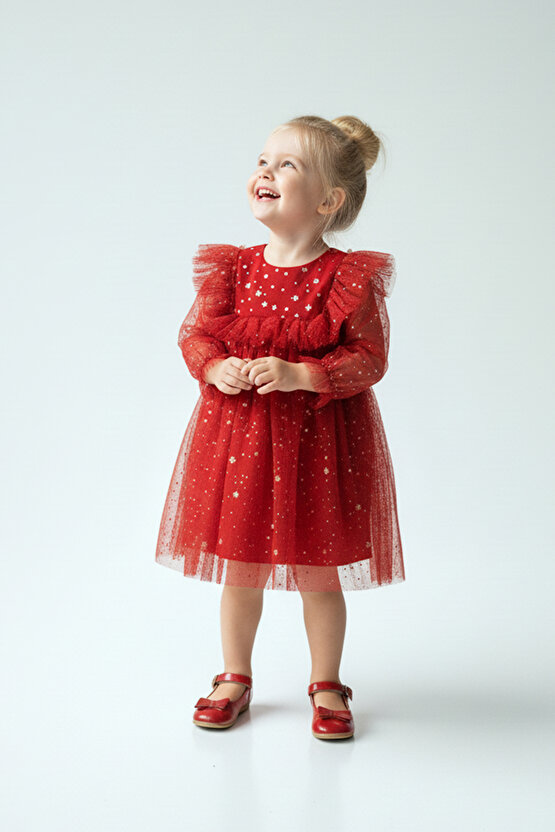 Kız Bebek Elbise Kız Çocuk Elbise Doğum Günü Parti Düğün Elbise Uzun Kollu Astarlı Elbise