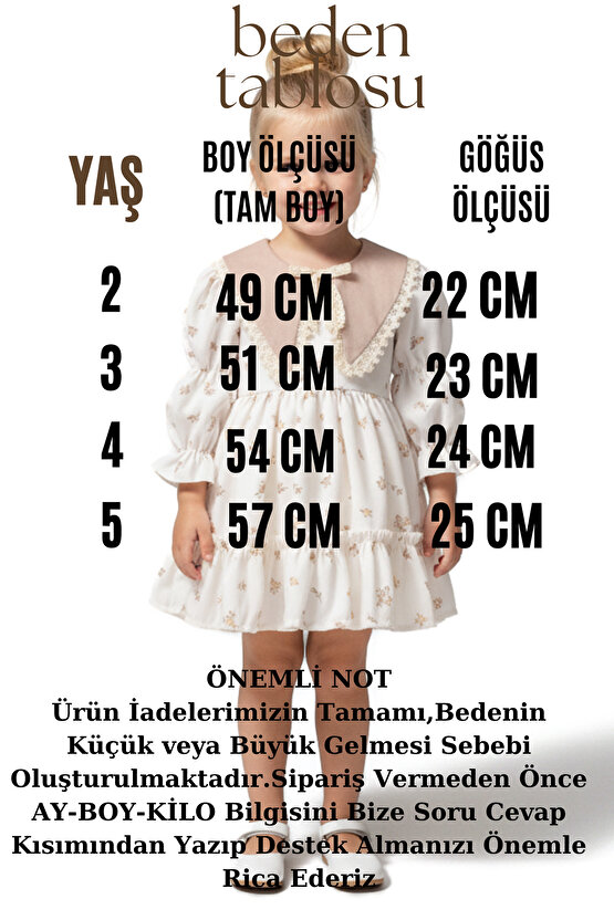 Kız Bebek Elbise Kız Çocuk Elbise Yakalı Doğum Günü Parti Düğün Özel Gün Uzun Kol Astarlı Elbise