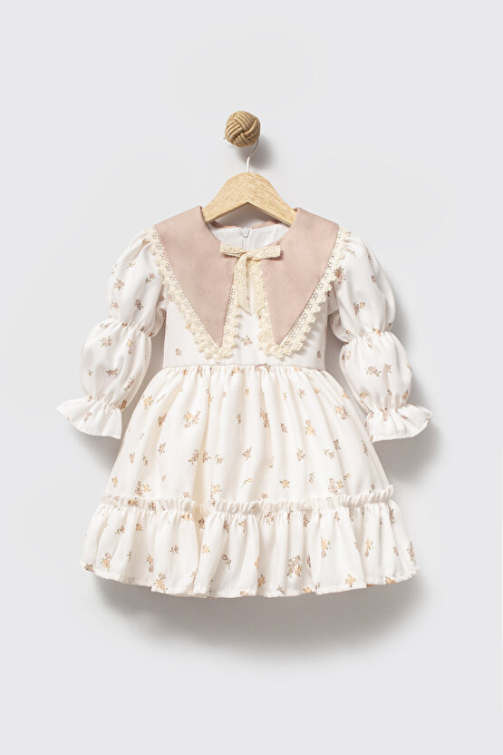 Kız Bebek Elbise Kız Çocuk Elbise Yakalı Doğum Günü Parti Düğün Özel Gün Uzun Kol Astarlı Elbise