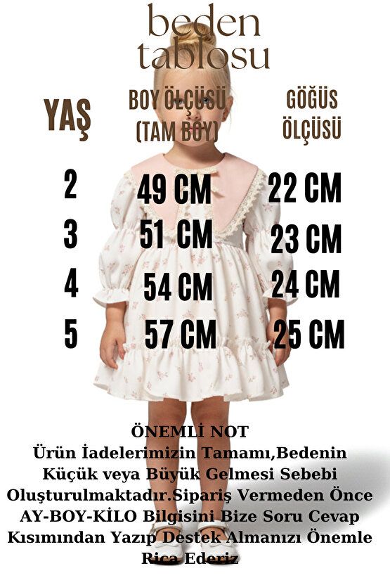 Kız Bebek Elbise Kız Çocuk Elbise Yakalı Doğum Günü Parti Düğün Özel Gün Uzun Kol Astarlı Elbise