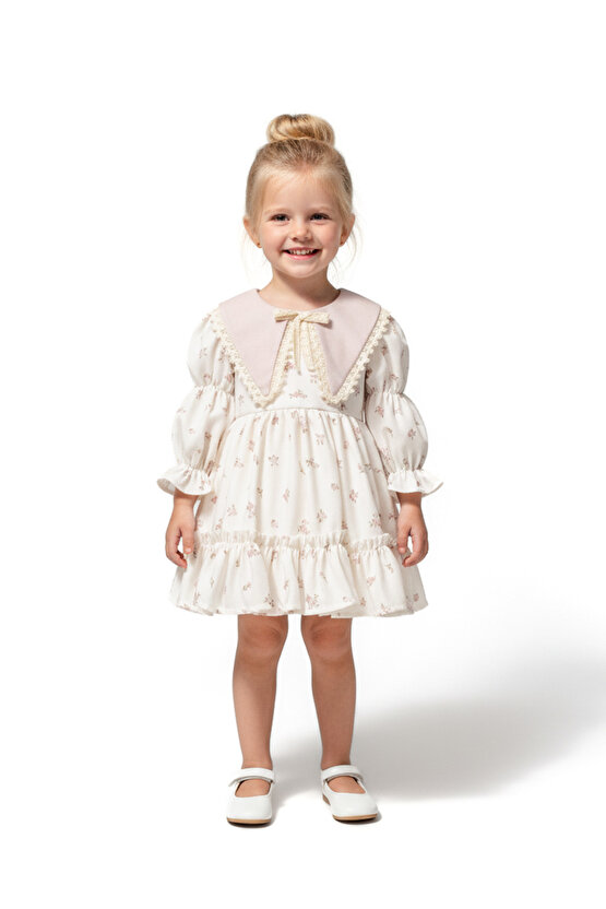 Kız Bebek Elbise Kız Çocuk Elbise Yakalı Doğum Günü Parti Düğün Özel Gün Uzun Kol Astarlı Elbise