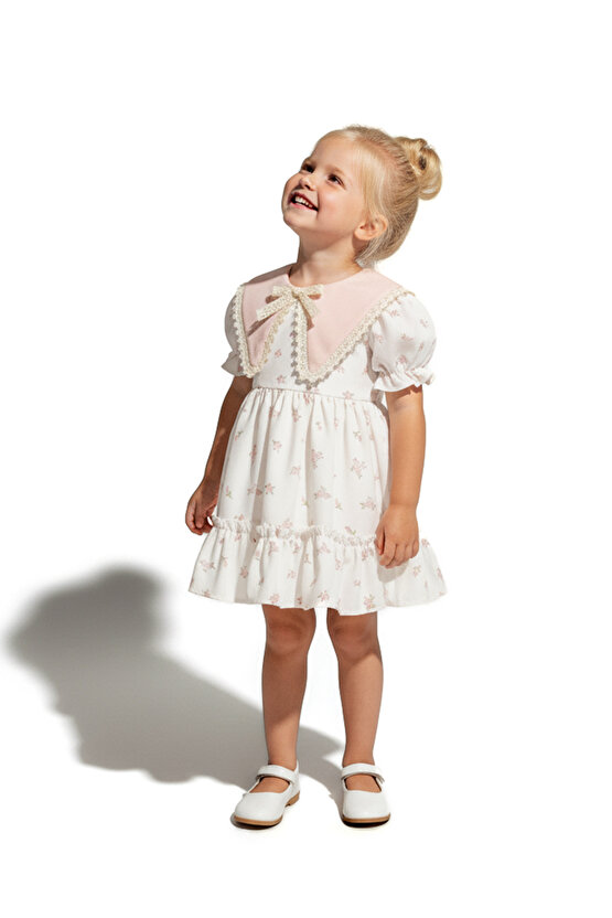 Kız Bebek Elbise Kız Çocuk Elbise Yakalı Doğum Günü Parti Düğün Özel Gün Uzun Kol Astarlı Elbise