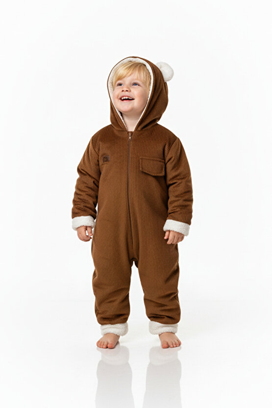 Kız Erkek Unisex Mevsimlik Çift Kat Kadife Ultrasoft Şapkalı Bebek Çocuk Uyku Tulumu Astronot Tulum