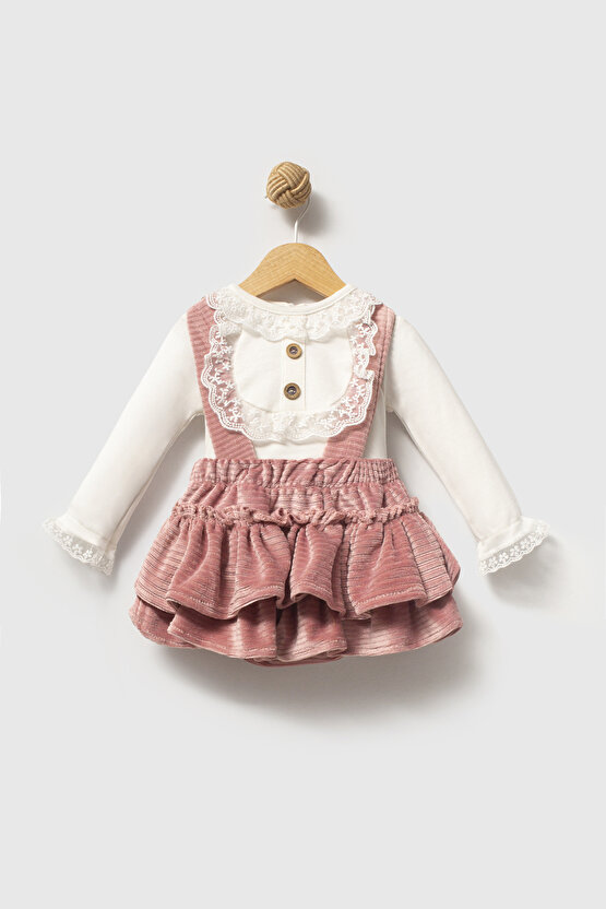 Kız Bebek Kız Çocuk Doğum Günü Parti Düğün Kadife Salopet Slopet Dantelli Uzun Kol Salopet