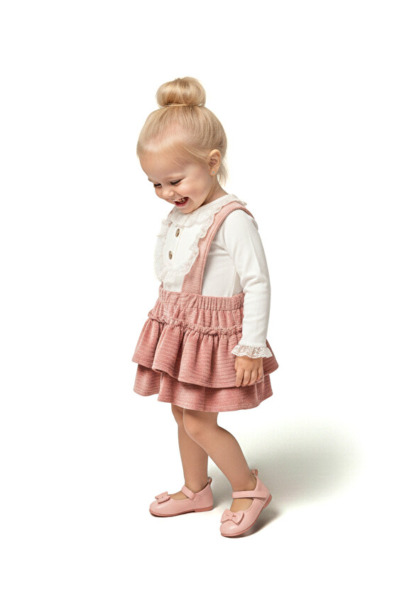 Kız Bebek Kız Çocuk Doğum Günü Parti Düğün Kadife Salopet Slopet Dantelli Uzun Kol Salopet