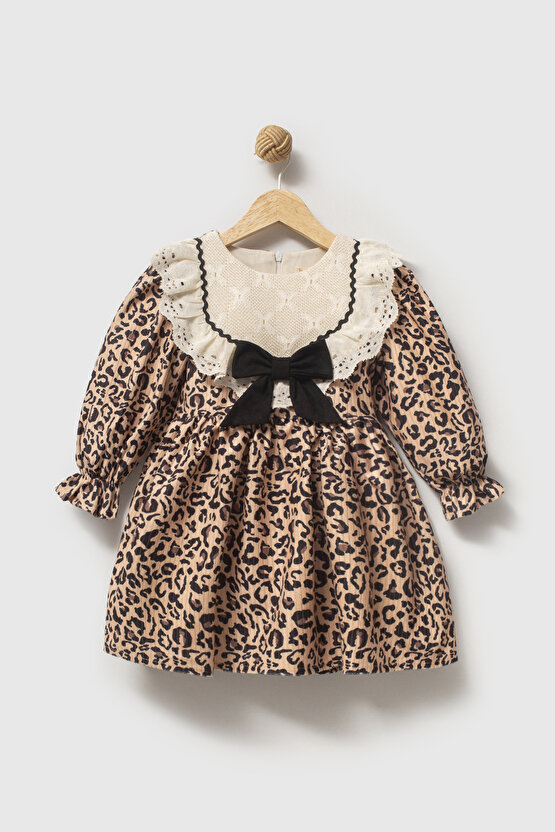 Kız Bebek Elbise Kız Çocuk Elbise Leopar Doğum Günü Parti Düğün Özel Gün Uzun Kol Astarlı Elbise