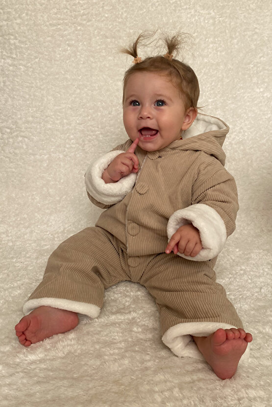 Kız Erkek Unisex Mevsimlik Çift Kat Kadife Ultrasoft Şapkalı Bebek Çocuk Uyku Tulumu Astronot Tulum