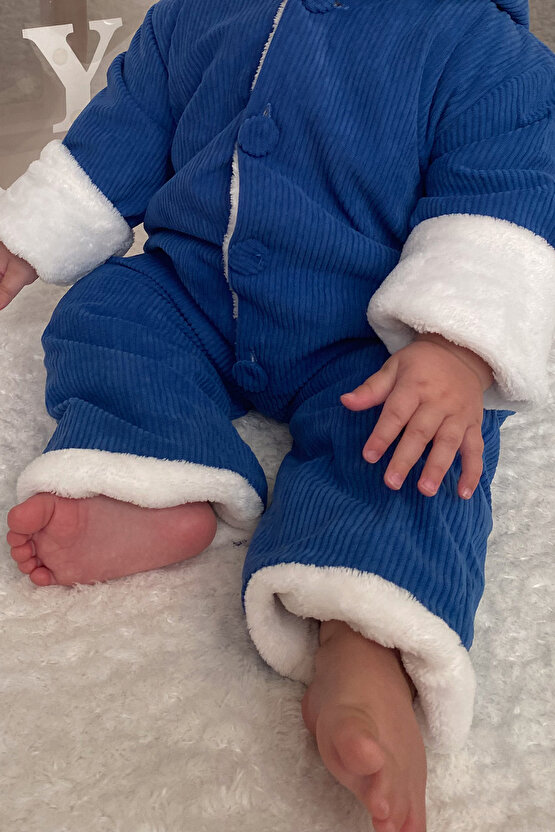 Kız Erkek Unisex Mevsimlik Çift Kat Kadife Ultrasoft Şapkalı Bebek Çocuk Uyku Tulumu Astronot Tulum