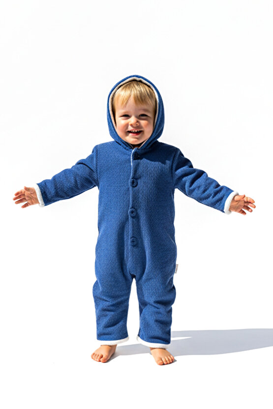 Kız Erkek Unisex Mevsimlik Çift Kat Kadife Ultrasoft Şapkalı Bebek Çocuk Uyku Tulumu Astronot Tulum