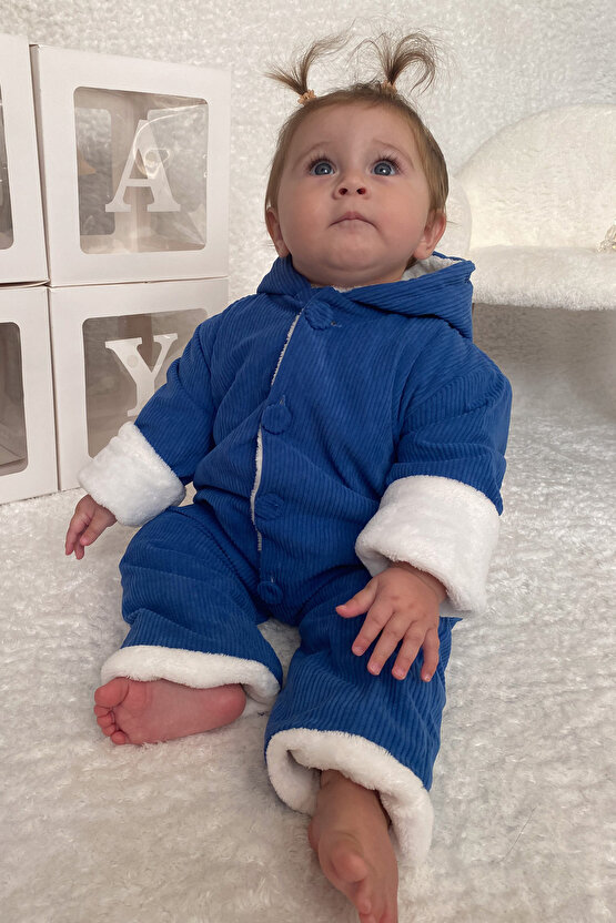 Kız Erkek Unisex Mevsimlik Çift Kat Kadife Ultrasoft Şapkalı Bebek Çocuk Uyku Tulumu Astronot Tulum