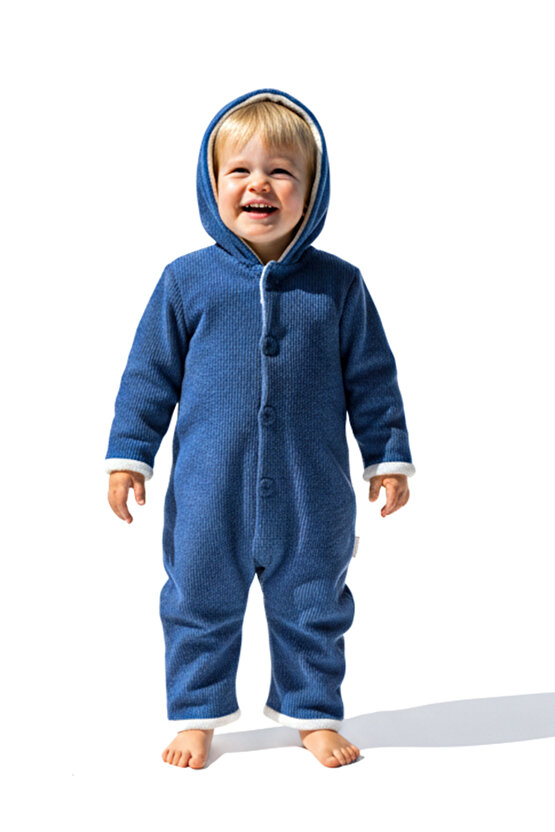 Kız Erkek Unisex Mevsimlik Çift Kat Kadife Ultrasoft Şapkalı Bebek Çocuk Uyku Tulumu Astronot Tulum