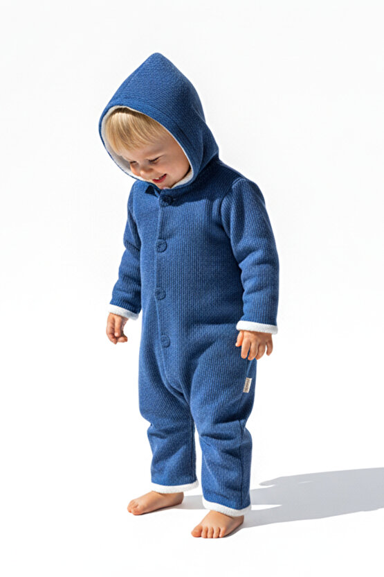 Kız Erkek Unisex Mevsimlik Çift Kat Kadife Ultrasoft Şapkalı Bebek Çocuk Uyku Tulumu Astronot Tulum