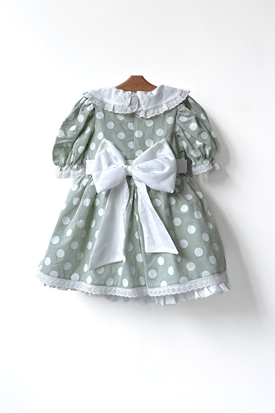 Kız Bebek Kız Çocuk Doğum Günü Parti Düğün Elbise Yarım Kol Astarlı Puanlı Fiyonklu Elbise