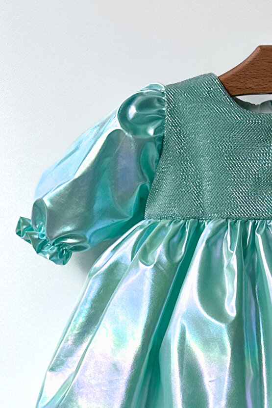 Kız Bebek Kız Çocuk Doğum Günü Parti Düğün Elbise Yarım Kol Astarlı Parlak Elbise