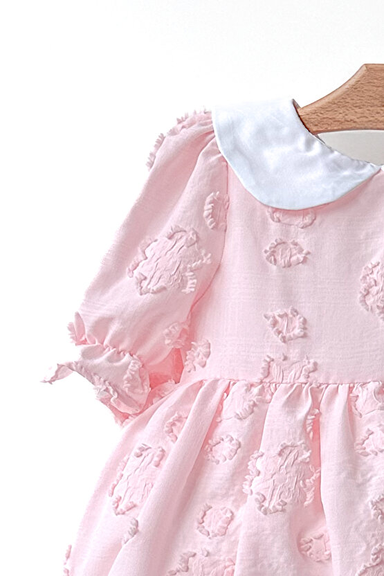 Kız Bebek Kız Çocuk Doğum Günü Parti Düğün Elbise Yarım Kol Astarlı Yakalı Çiçekli Elbise