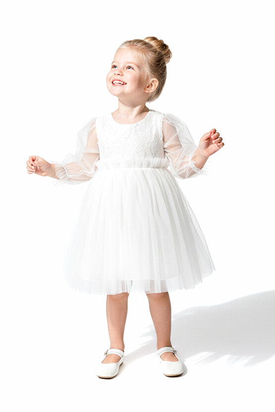 Kız Bebek Elbise Kız Çocuk Elbise Doğum Günü Parti Düğün Elbise Uzun Kollu Astarlı Elbise