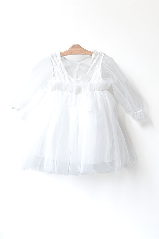 Kız Bebek Elbise Kız Çocuk Elbise Doğum Günü Parti Düğün Elbise Uzun Kollu Astarlı Elbise