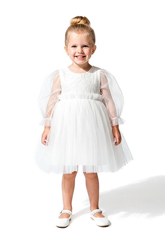 Kız Bebek Elbise Kız Çocuk Elbise Doğum Günü Parti Düğün Elbise Uzun Kollu Astarlı Elbise