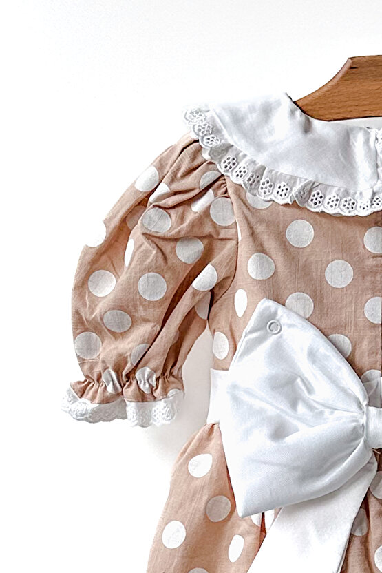 Kız Bebek Kız Çocuk Doğum Günü Parti Düğün Elbise Yarım Kol Astarlı Puanlı Fiyonklu Elbise