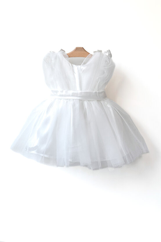 Kız Bebek Kız Çocuk Doğum Günü Parti Düğün Elbise Balonkol Fiyonklu Tüllü Tütü Astarlı