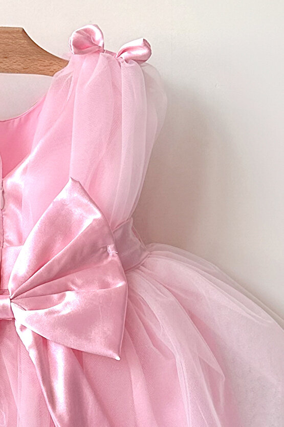 Kız Bebek Kız Çocuk Doğum Günü Parti Düğün Elbise Balonkol Fiyonklu Tüllü Tütü Astarlı