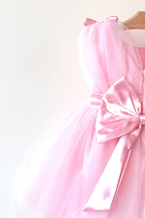 Kız Bebek Kız Çocuk Doğum Günü Parti Düğün Elbise Balonkol Fiyonklu Tüllü Tütü Astarlı