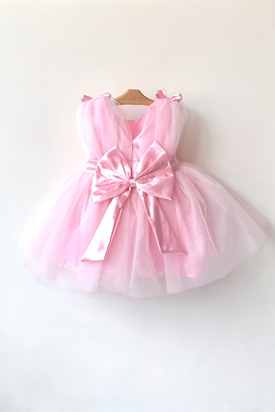 Kız Bebek Kız Çocuk Doğum Günü Parti Düğün Elbise Balonkol Fiyonklu Tüllü Tütü Astarlı