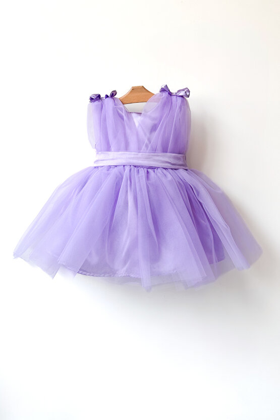 Kız Bebek Kız Çocuk Doğum Günü Parti Düğün Elbise Balonkol Fiyonklu Tüllü Tütü Astarlı