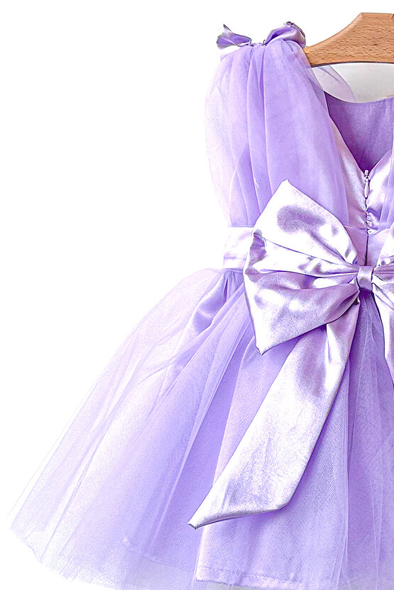 Kız Bebek Kız Çocuk Doğum Günü Parti Düğün Elbise Balonkol Fiyonklu Tüllü Tütü Astarlı