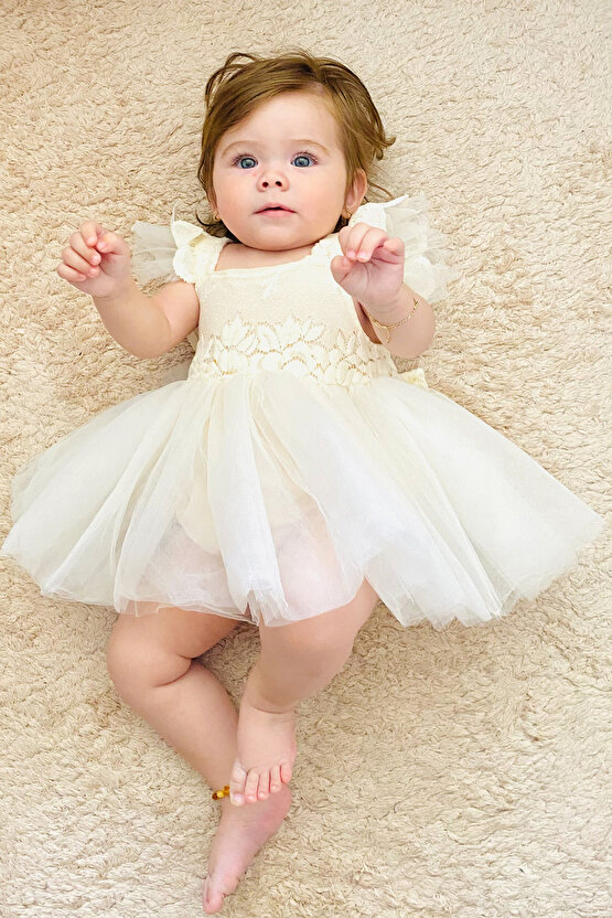 Kız Bebek Kız Çocuk Doğum Günü Parti Düğün Elbise Kısa Kol Kurdela Bandanalı Dantelli Astarlı Romper