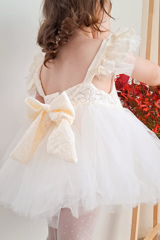 Kız Bebek Kız Çocuk Doğum Günü Parti Düğün Elbise Kısa Kol Kurdela Bandanalı Dantelli Astarlı Romper