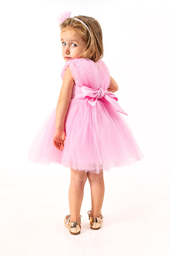 Kız Bebek Kız Çocuk Doğum Günü Parti Düğün Elbise Kolsuz Taçlı Fırfırlı Tüllü Tütülü Tütü Astarlı